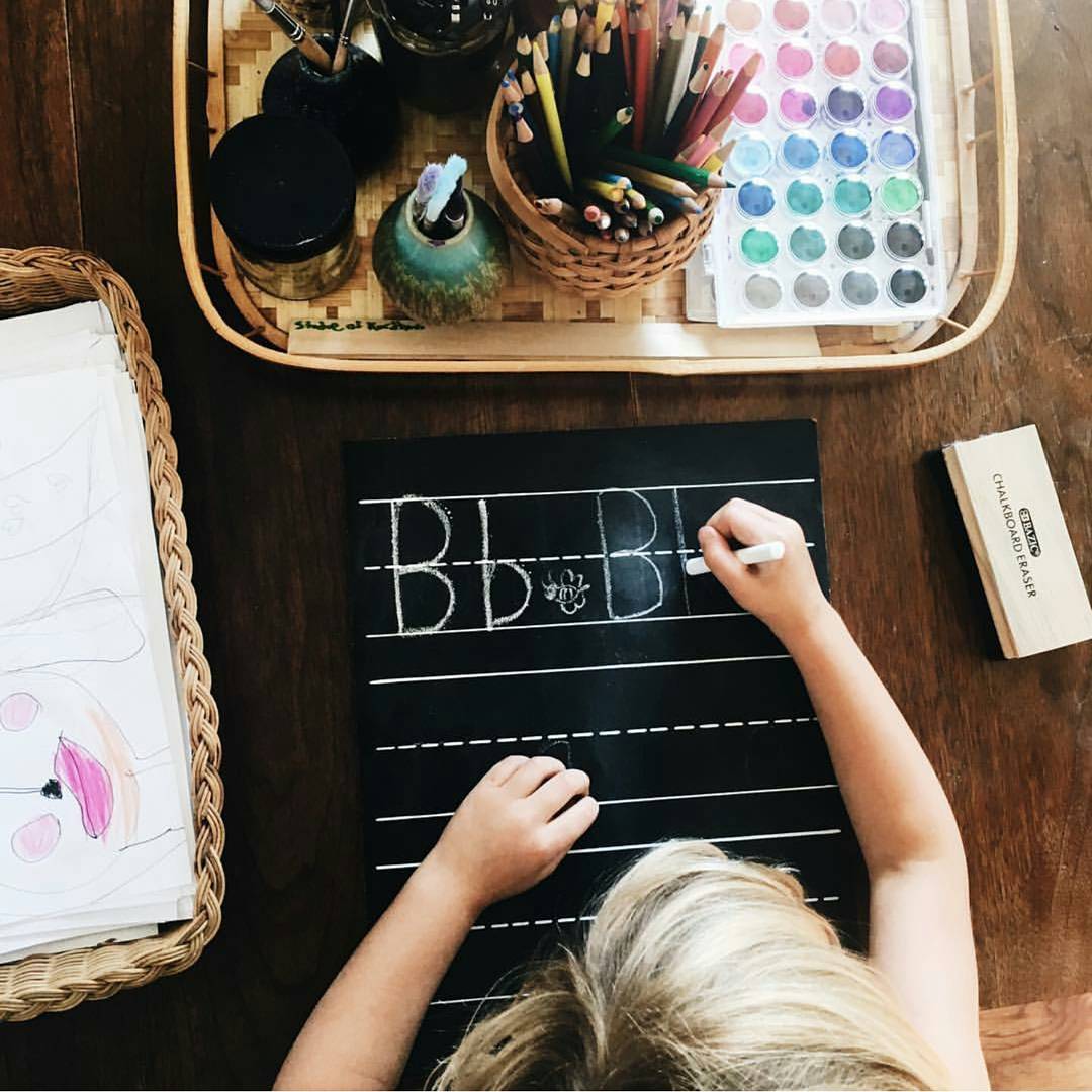 ฺBlackboard, Chalk, Crayon beautifully laid out and there is space for text  input. Concept Black to school. Stock Photo